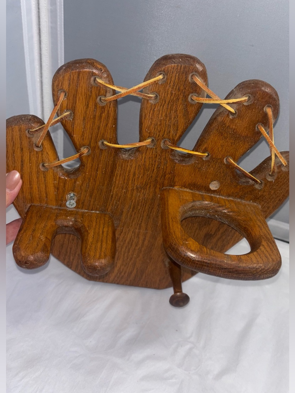 Vintage Hand-Shaped Wooden Wall Hook baseball bat ball Rack Oak